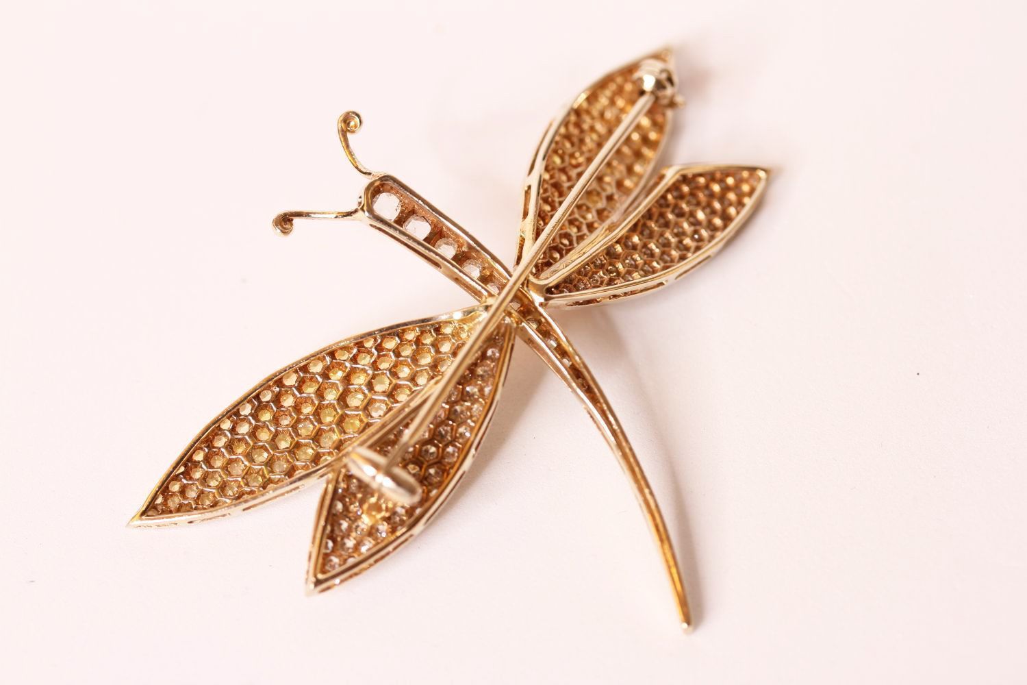 Dragonfly Brooch, pave set with diamonds and yellow sapphires, 67mm x 53mm at widest points, total - Image 2 of 2