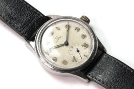 VINTAGE OMEGA MILITARY WRIST WATCH, circular white dial with arabic numerals, subsidiary seconds