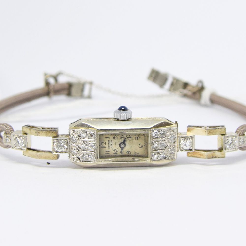 LADIES ART DECO NEVADA GENEVE WITH 22 DIAMONDS IN PLATINUM CASE WITH PLATINUM CLASP CIRCA 1920S. - Image 8 of 8