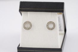 9CT WHITE GOLD DIAMOND SET HOOP STUD EARRINGS W/ CERTIFICATE, a pair of 11mm, 9ct gold studs set