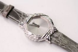 LADIES 18CT ETOILE DIAMOND DRESS WATCH, silver dial, 26mm diamond and white gold case, with a grey