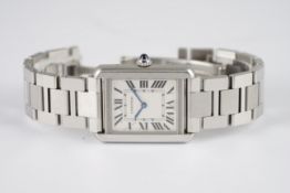 GENTLEMENS CARTIER TANK SOLO WRISTWATCH REF. 3170, rectangular white dial with black roman numeral