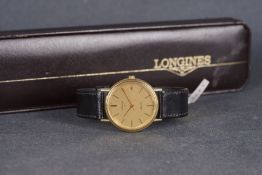 GENTLEMENS LONGINES QUARTZ 9CT GOLD WRISTWATCH W/