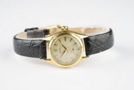 RARE LADIES ROLEX OYSTER PERPETUAL 18CT GOLD WAFFLE DIAL WRISTWATCH, circular patina waffle dial