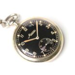 VINTAGE MINERVA GERMAN KRIEGSMARINE MILITARY POCKET WATCH WITH CHAIN, circular black dial with