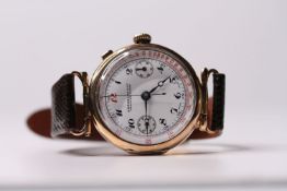 VINTAGE EBERHARD AND CO RED 12 MOINOPUSHER CHRONOGRAPH, circular white dial with arabic numerals,