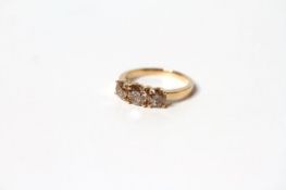 3 Stone Diamond Ring, set with 3 round brilliant cut diamonds totalling 1.35ct, 14k yellow gold,