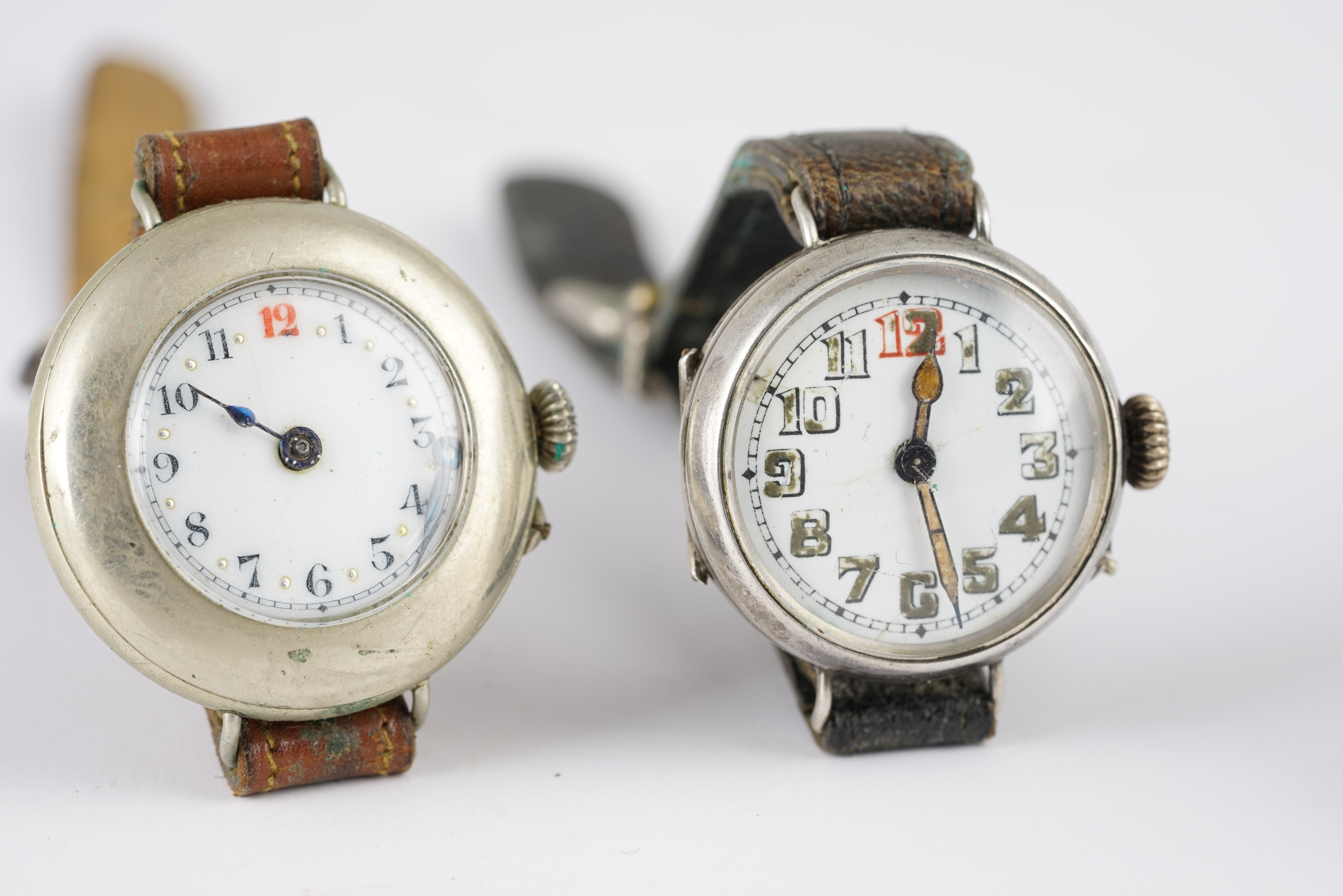 ***SOLD AS SEEN*** GROUP OF 3 WWI PERIOD TRENCH WRISTWATCH, ceramic white dial with arabic numerals, - Image 2 of 3