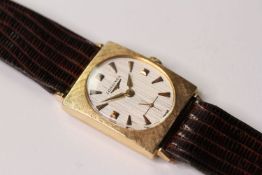 VINTAGE 14CT ART DECO LONGINES DRESS WATCH, oval pin stripe dial, arrow and block hour markers,