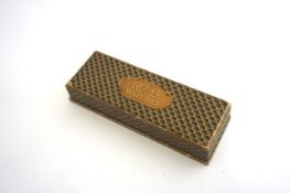 VINTAGE RONE WATCH BOX, Rone watch box with inner cushioning, 14cm in length, 5cm in width.