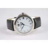 GENTLEMENS RAYMOND WEIL DATE WRISTWATCH, circular white dial with applied silver hour markers and