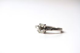 Boodles Diamond Ring, centre set with a single emerald cut diamond 0.91ct, G colour, VSI clarity,