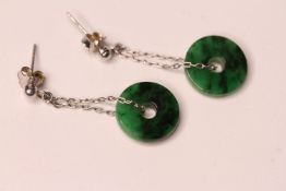 14CT WHITE GOLD & JADE DROP EARRINGS, drop earrings produced out of 14ct white gold and set with