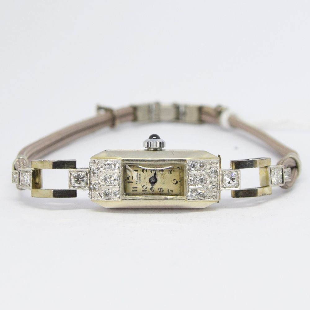 LADIES ART DECO NEVADA GENEVE WITH 22 DIAMONDS IN PLATINUM CASE WITH PLATINUM CLASP CIRCA 1920S. - Image 7 of 8