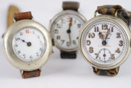 ***SOLD AS SEEN*** GROUP OF 3 WWI PERIOD TRENCH WRISTWATCH, ceramic white dial with arabic numerals,
