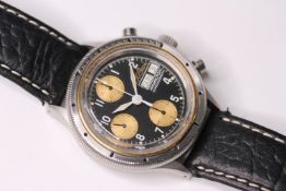 1970S LL. BEAN HAMILTON CALENDAR CHRONOGRAPH, circular black dial with arabic numerals, three gold