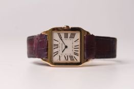 GENTLEMENS 18CT ROSE GOLD SANTOS WRISTWATCH REF 2788, square silver dial with roman numerals and