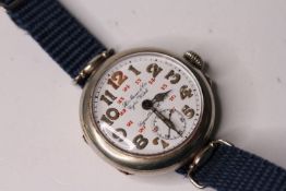 WW1 H.MOSER & CIE TRENCH WATCH 'SIGNAL CORPS', circular white dial with arabic numerals, subsidary