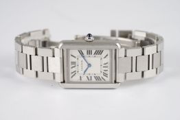 GENTLEMENS CARTIER TANK SOLO WRISTWATCH REF. 3170, rectangular white dial with black roman numeral