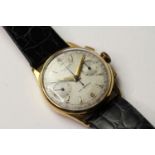 VINTAGE 18ct UNIVERSAL GENEVE UNI-COMPAX, circular silvered dial, two subsidiary dials, gold arrow