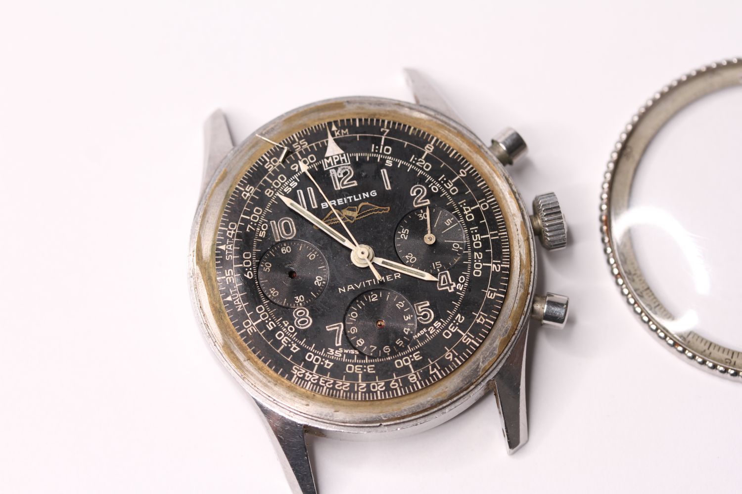 BREITLING NAVITIMER CHRONOGRAPH REFERENCE 806, circular black dial with triple register, white hands - Image 2 of 5