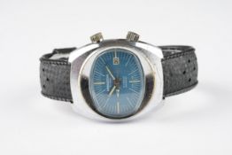GENTLEMENS MEMOSTAR BY SICURA ALARM WRISTWATCH CIRCA 1970, oval blue dial with hour markers and