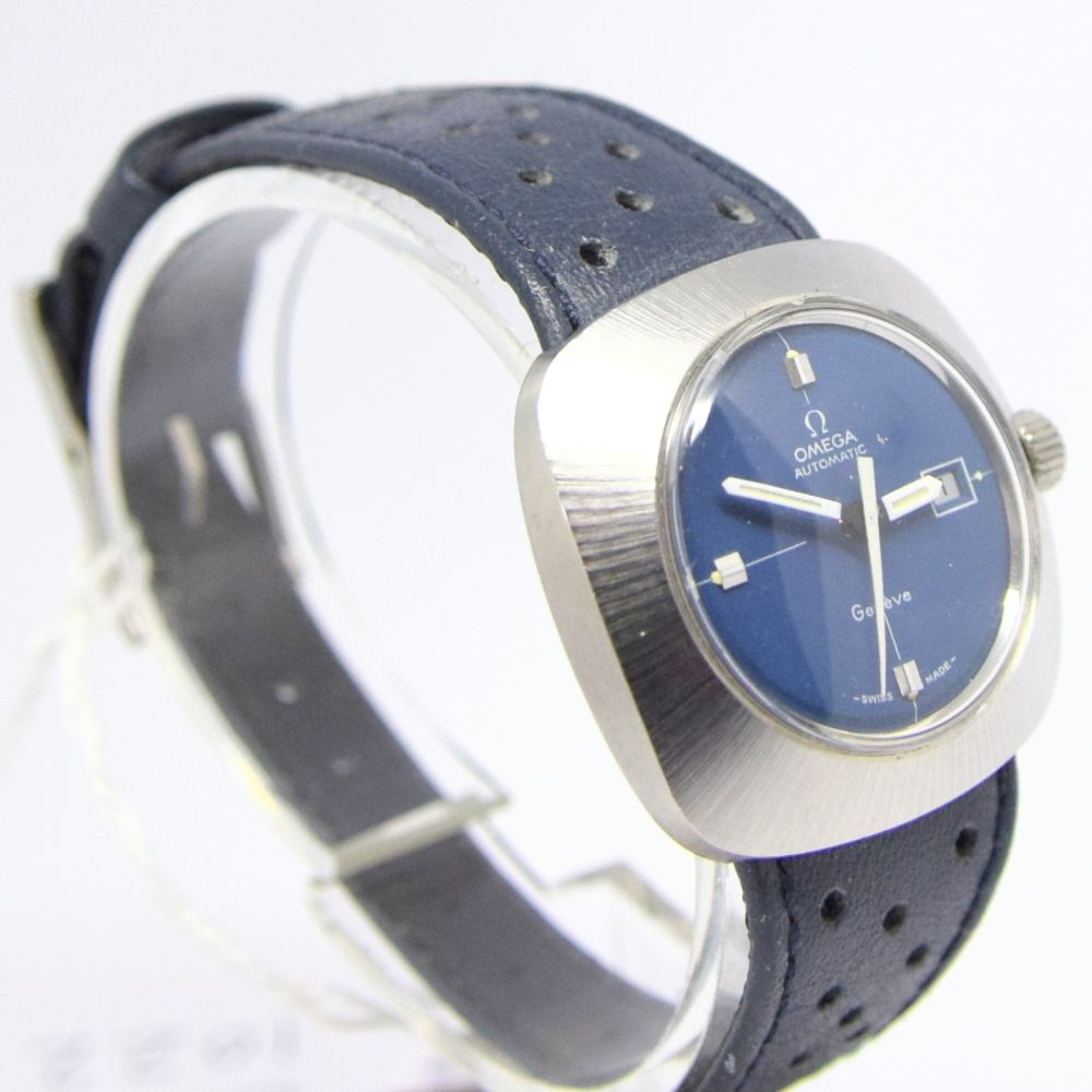 LADIES SQUARE OMEGA AUTOMATIC GENEVE WITH BLUE DIAL AND DATE FUNCTION CIRCA 1970S. stainless - Image 5 of 8