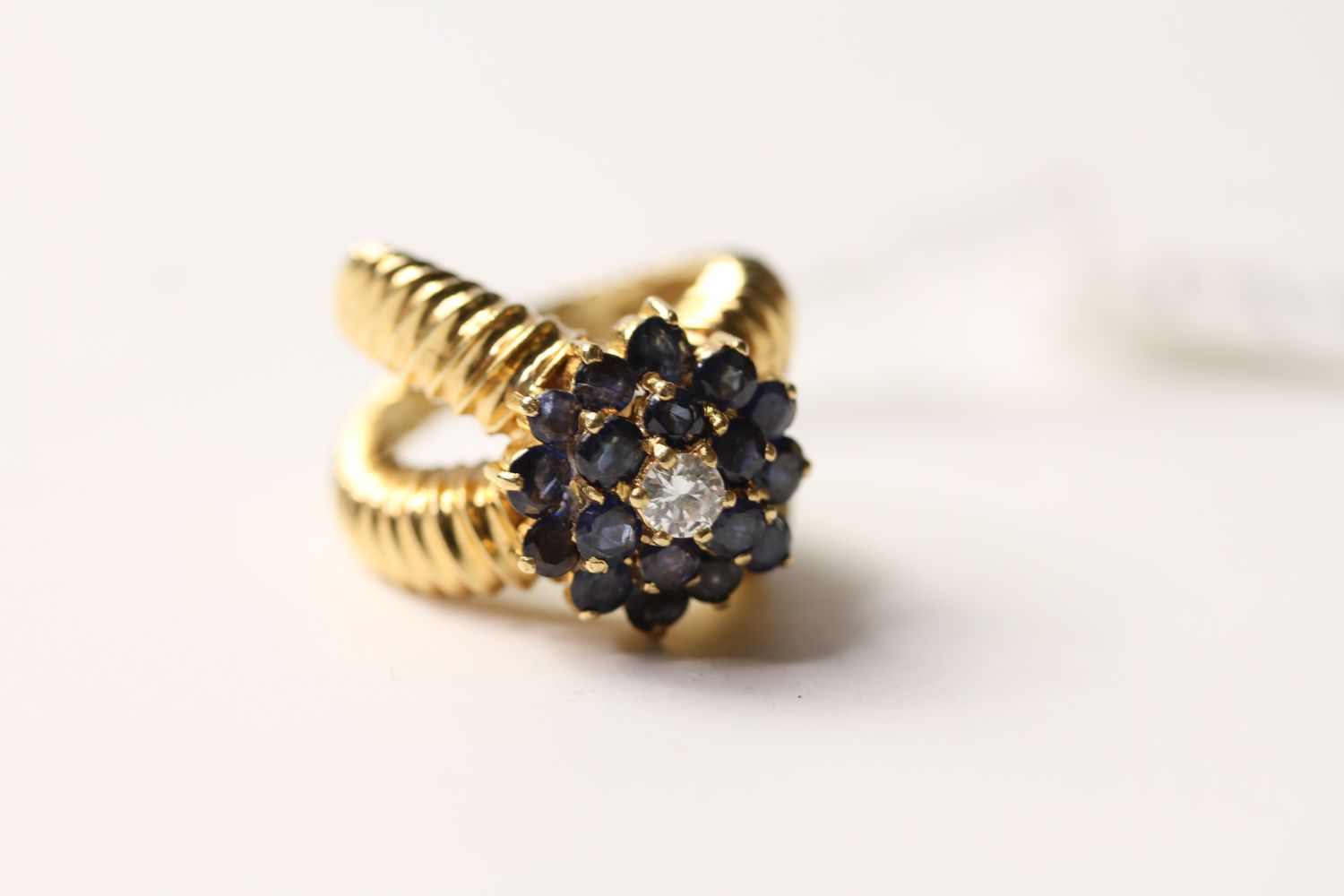 Vintage Sapphire and Diamond Cluster Ring, central tired cluster of sapphires with a brilliant cut - Image 3 of 3