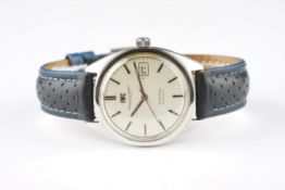 GENTLEMENS IWC YACHT CLUB AUTOMATIC DATE WRISTWATCH, circular patina dial with applied stick hour