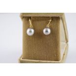 18CT GOLD PEARL DROP EARRINGS W/ MAPPINS BOX, pearl drop earrings with 18ct gold sets.*** Please