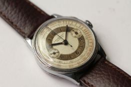 VINTAGE LEONIDAS MONOPUSHER CHRONOGRAPH CIRCA 1940S, circular two tone dial, Arabic numerals, two