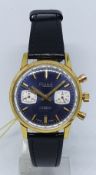RONE VALJOUX CHRONOGRAPH WITH BLUE DIAL IN GOLD PLATE 1970S. 1970S RONE VALJOUX CHRONOGRAPH WITH