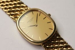 GENTLEMENS 18CT YELLOW GOLD PATEK PHILIPPE JUMBO GOLDEN ELLIPSE REF 3738/117, champagne cushion