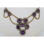 Early Victorian Amethyst & Pearl Necklace, 10 chain linked clusters