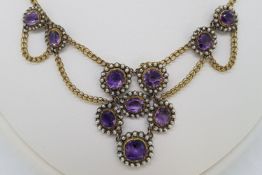 Early Victorian Amethyst & Pearl Necklace, 10 chain linked clusters