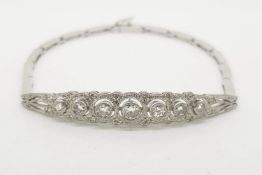 Diamond Set Art Deco Bracelet, with a central pave set panel,