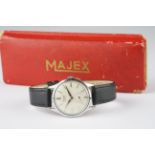 GENTLEMENS MAJEX VITAFLEX WRISTWATCH W/ BOX, circular patina dial with silver hour markers and alpha