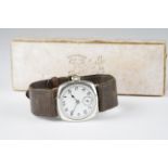 GENTLEMENS STERLING SILVER 925 GEORGE STOCKWELL CUSHION CASE WRISTWATCH W/ BOX CIRCA 1927,