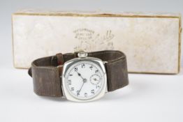 GENTLEMENS STERLING SILVER 925 GEORGE STOCKWELL CUSHION CASE WRISTWATCH W/ BOX CIRCA 1927,