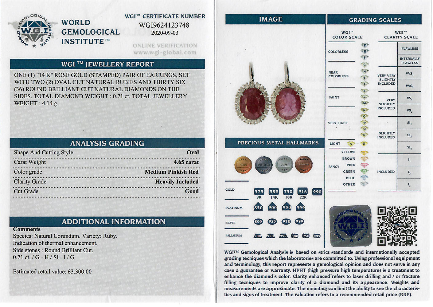 Pair of Ruby & Diamond Earrings, set with 2 natural rubies totalling 4.65ct, 36 round brilliant - Image 3 of 3