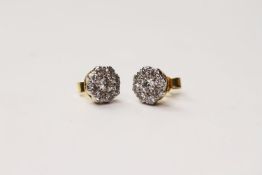 Pair of Diamond Cluster Stud Earrings, brilliant cut diamonds, estimated diamond weight 0.80ct,