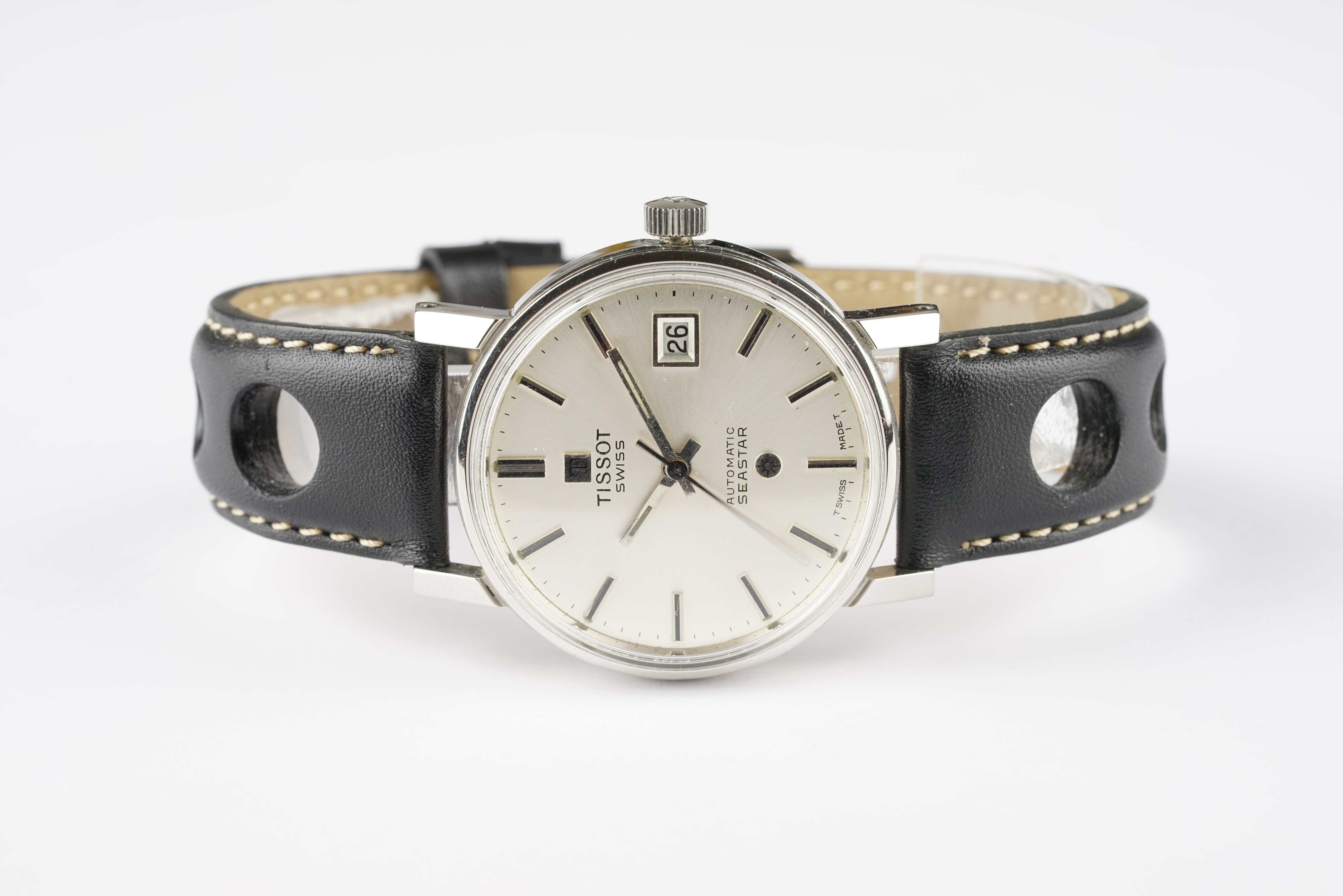 GENTLEMENS TISSOT SEASTAR AUTOMATIC DATE WRISTWATCH REF. 44521-4, circular silver dial with stick