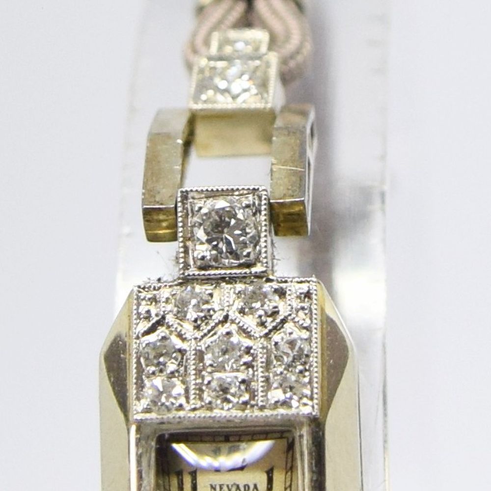 LADIES ART DECO NEVADA GENEVE WITH 22 DIAMONDS IN PLATINUM CASE WITH PLATINUM CLASP CIRCA 1920S. - Image 5 of 8