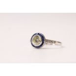 Sapphire & Diamond Target Ring, the centre diamond is approximately 1.00ct, stamped 18ct white gold,
