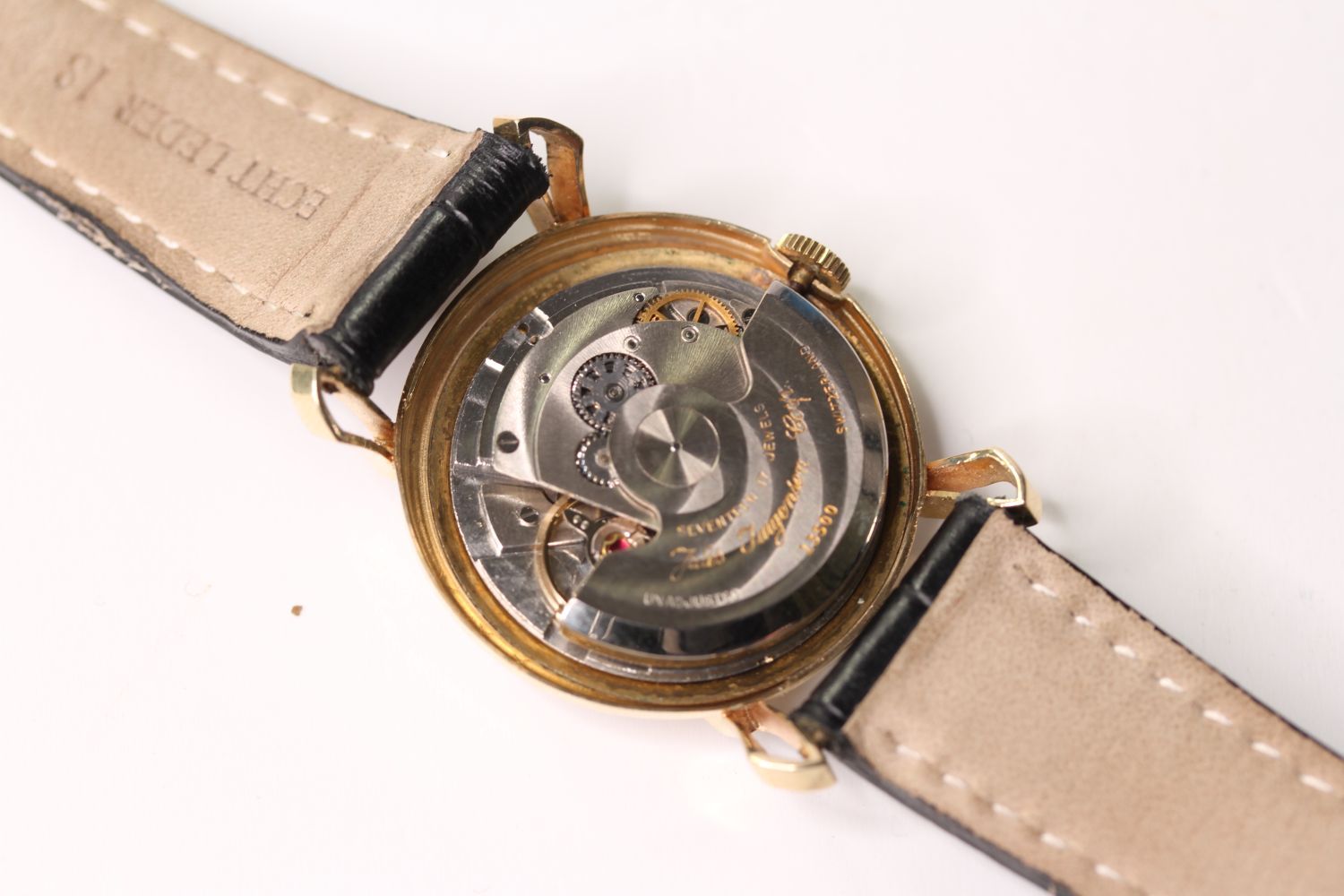 VINTAGE JULES JURGENSEN 14CT YELLOW GOLD AUTOMATIC WRISTWATCH, circular silver dial with hour - Image 4 of 4