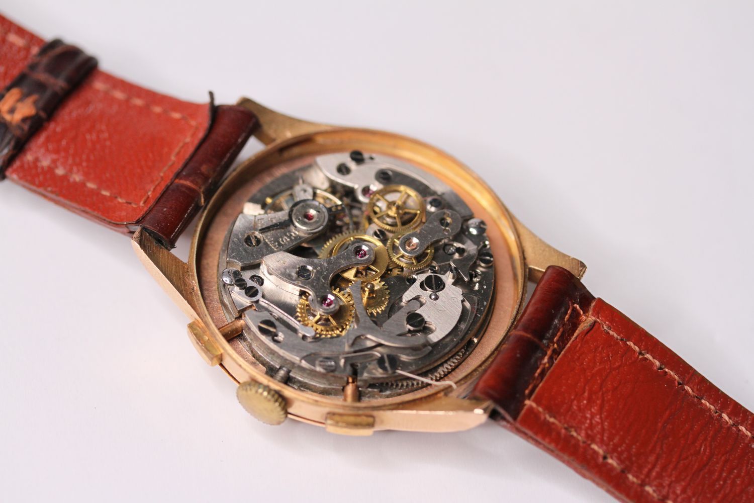 VINTAGE 18CT GOLD EXACTUS CHRONOGRAPH WRISTWATCH, circular gold dial with arabic numerals, two - Image 4 of 4