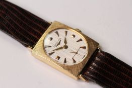 VINTAGE ART DECO 14CT YELLOW GOLD LONGINES DRESS WATCH, oval pin striped dial with arrow and block
