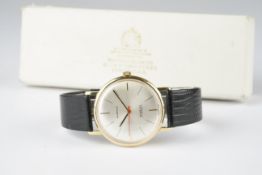 GENTLEMENS MAPPIN 9CT GOLD WRISTWATCH W/ BOX CIRCA 1970, circular silver dial with stick hour