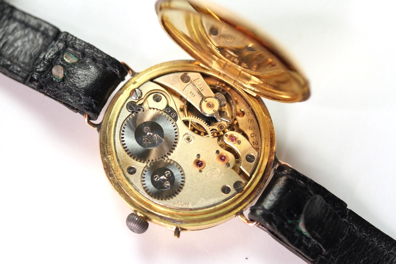 Vintage Stauffer & Co International Watch Company 18ct Gold Trench Watch, circular dial with roman - Image 5 of 5