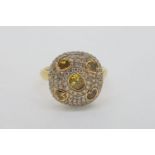 Unusual ‘Bombe’ Style Ring, with bezel set yellow diamonds